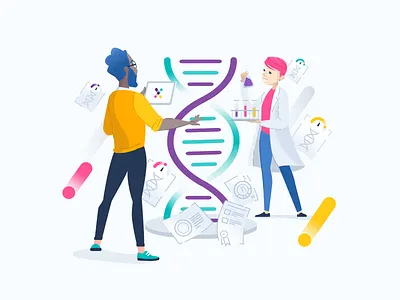 Genomelink Science Team at Research Lab biology blue design dna genome genomelink genomics healthcare icons illustration lab light medical modern research vector