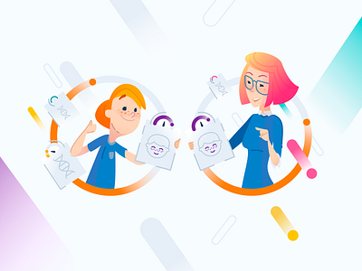 Genomelink Mother and Child Illustration Similar Traits biology boy branding child circles genome genomics girl happy icons illustration mom mother smiling traits vector