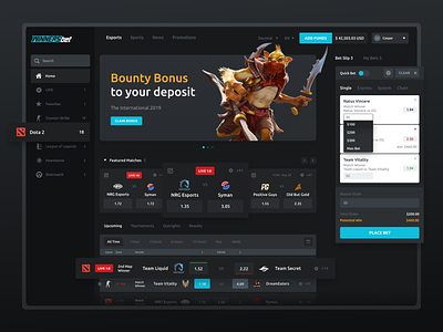 E-Sports Betting Website betting gambling gaming igaming product ui uiux web
