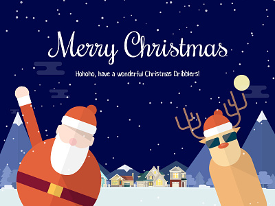 Merry Christmas Dribbblers! christmas deer flat illustration invite santa snow thank you