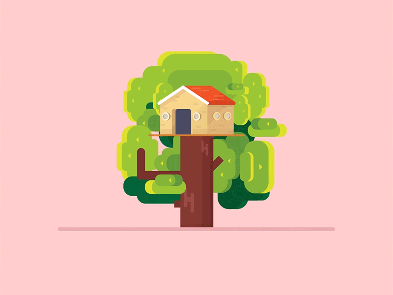 Treehouse animation design flat gif illustration treehouse vector