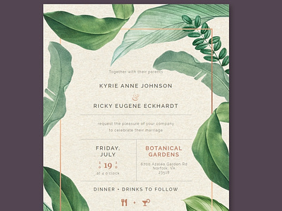 Foliage & Fauna Wedding Invite code codepenchallege coding cpc challenge design illustration layout typography ux web website wedding wedding card wedding invite