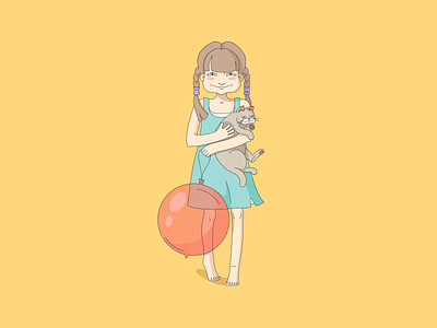 Girl with a cat adobe illustrator animals art ball cat character design color design girl illustration vector