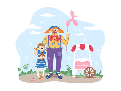Clown and crying girl adobe illustrator art ball character design clown color girl icecream illustration stayhome summertime vector