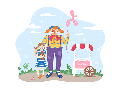 Clown and crying girl