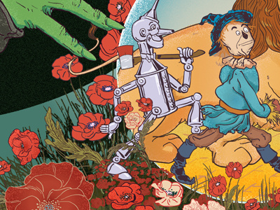 oz characters illustration poppies scarecrow texture tin man wizard of oz