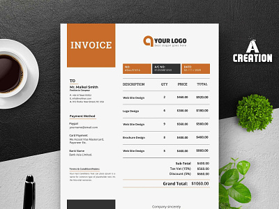 Invoice template black blue clean creative customizable excel excel invoice grey html html invoice icons indesign indesign invoice invoice invoice template money multi colour orange photoshop print ready