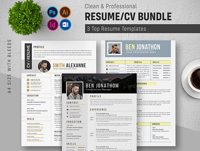 Graphicriver 3 Best Resume Bundle template 2 page resume bundle classic resume clean cv job resume resume download resume layout resume template