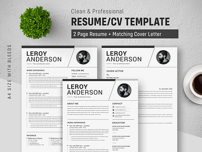 Best Resume template 2 page resume a4 bundle classic resume clean cv clean resume job resume resume download resume template