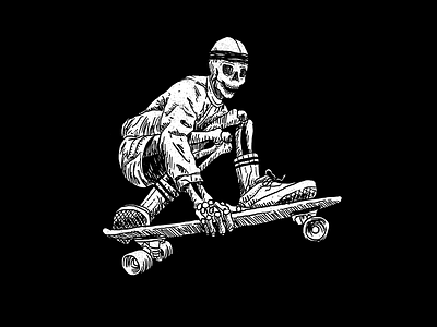 Hey! Ho! Lets go! black and white illustration skateboard sketch skull tattoo