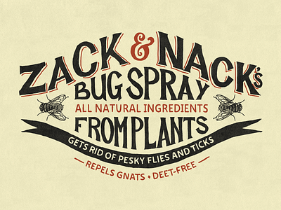Zack & Nack's bugspray label bugs illustration label lettering logo packaging type typography