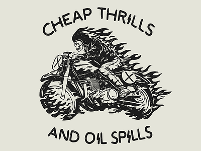 Cheap Thrills bike cafe racer fire illustration lettering on fire reaper sketch skull