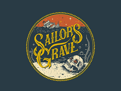 Sailors grave beer tap label badge beer label grunge illustration label lettering skull tattoo