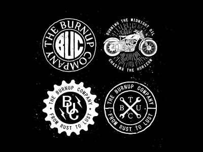 Burnup Co. badge branding cafe racer custom build garage illustration lettering logo