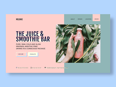 juice and smoothie bar web design colorful colors colours design gastro gastronomy hero section juice bar landingpage minimal pink simple ui web web design web designer