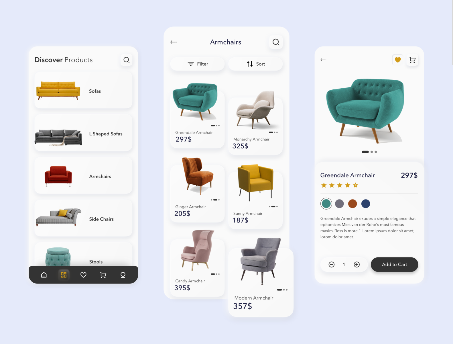 Furniture App UI Concept by Gözde Özkaraman on Dribbble