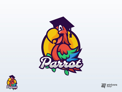 Parrot animal awesome bird creative design graduation icon illustration logo memorable modern parrot school study toga vector