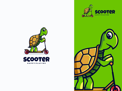 Turtle Playing Scooter animal awesome creative design illustration logo memorable modern playing scooter toy turtle vector