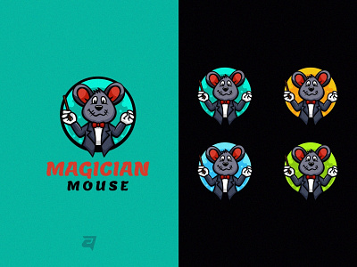 Magician Mouse animal cartoon character creative cute design illustration logo modern mouse technology vector