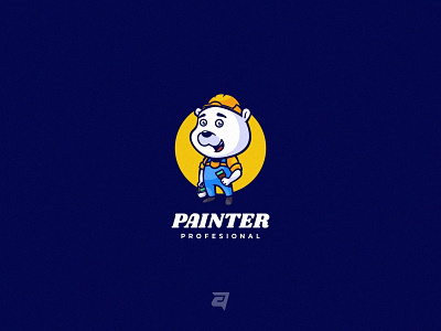 Painter animal bear branding cartoon character creative design illustration logo mascot modern painter technology vector
