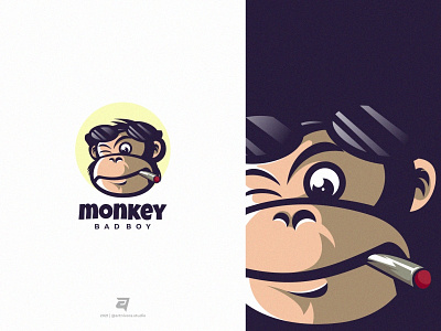 Monkey animal art branding cartoon color creative design graphic design illustration logo mascot modern monkey simple smoking vector