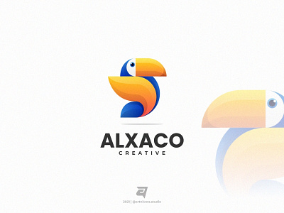ALXACO alxaco artnivora studio bird branding colorful creative design gradient graphic design illustration logo logo awesome logo inspiration media modern simple technology toucan vector