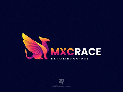 MXCRACE artnivorastudio branding colorful creative design detailing gradient graphic design griffin gryphon illustration logo logo awesome logo inspiration modern mxcrace simple technology vector