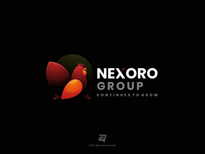 NEXORO GROUP artnivora studio branding colorful creative design gradient graphic design illustration logo media modern nexoro group red rooster simple technology vector