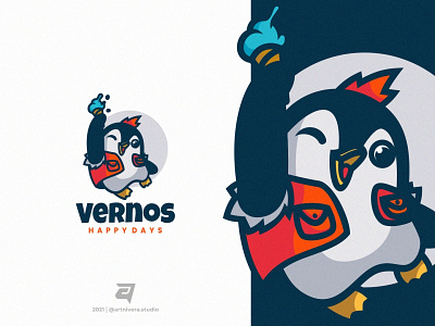 VERNOS animation branding cartoon character cute design funny graphic design happy illustration kids little logo logo awesome logo inspiration mascot modern penguin simple vector