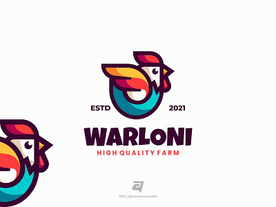 WARLONI artnivorastudio branding chicken color colorful design farm graphic design illustration logo logo awesome logo inspiration mascot modern rooster simple vector