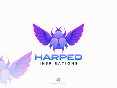 HARPED artnivorastudio beetle branding colorful design gradient graphic design harped illustration logo logo awesome logo inspiration media modern simple technology vector wing