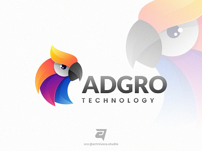 ADGRO adgro artnivorastudio branding cockatoo colorful design gradient graphic design illustration logo logo awesome logo inspiration media modern parrot simple technology vector