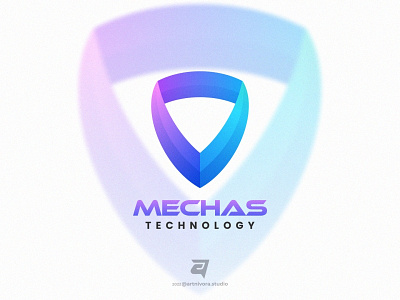 MECHAS artnivora branding colorful design gradient graphic design illustration logo logo awesome logo inspiration mecha media modern shield simple technology vector