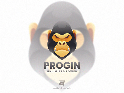 PROGIN animal artnivorastudio branding colorful design gorilla gradient graphic design illustration logo logo awesome logo inspiration modern primate simple technology vector zoo