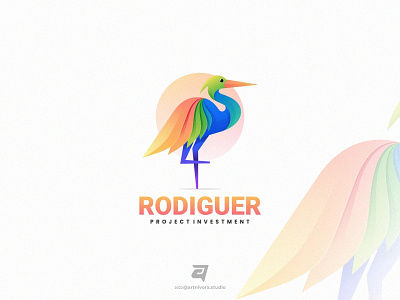 RODIGUER artnivorastudio bird branding colorful design gradient graphic design illustration logo logo awesome logo inspiration modern stork technology vector vibrant