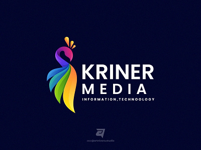 KRINER MEDIA artnivorastudio beauty bird branding colorful design gradient graphic design illustration logo logo awesome logo inspiration media modern peacock simple technology vector vibrant