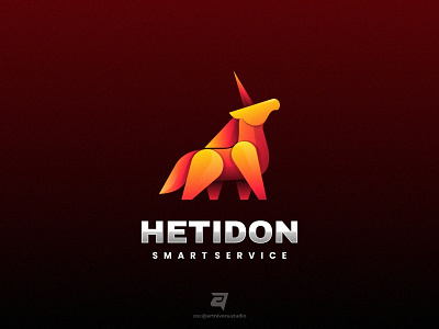 HETIDON artnivorastudio branding colorful creative design gradient graphic design illustration logo logo awesome logo inspiration logo maker modern simple smart technology unicorn vector