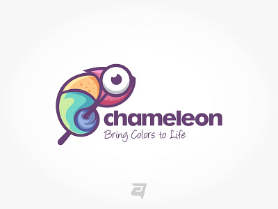 Chameleon with Magnifying Glass Simple Mascot Logo