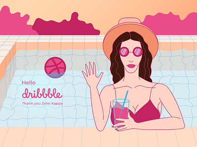 Hello Dribbble! art ball character design first shot girl girl illustration hello dribbble illustration illustrator invites minimal pool tropical typography vector water
