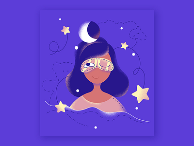 Dream character design dream flat girl girl illustration illustration illustrator minimal moon vector