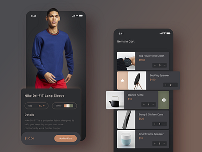 eCommerce - Product & Cart | Dark mode 3d aesthetic animation app app ui branding dark dark mode design ecommerce graphic design illustration logo mobeile design mockup motion graphics ui uiux web design ui ux ux wireframe