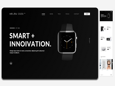 Smart watch webpage black dark mode innovation smartwatch watch webdesign webpage