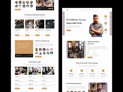 Barbershop Landing Page Figma Template barber beardstyle fashion fitness gym hair salon hair style haircut hairdresser home page landing page moustache razor salon shave ui design vintage web design web page website