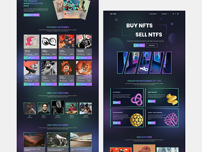 NFT Marketplace Landing Page art bitcoin blockchain crypto cryptocurrency digital etherium gaming illustration landing page metamask metaverse portfolio technology token ui design wallet web design web page website