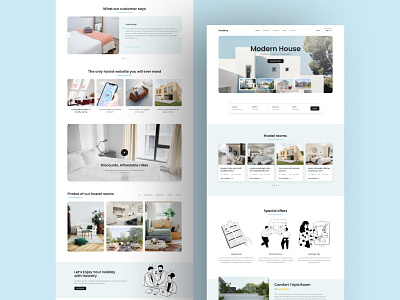Hostel UI Design Figma Website accommodation design inspiration design website dormitory guest house home home page design home stay hotel hotel booking house landing page lodging motel real estate reservation rooms ui web design web page