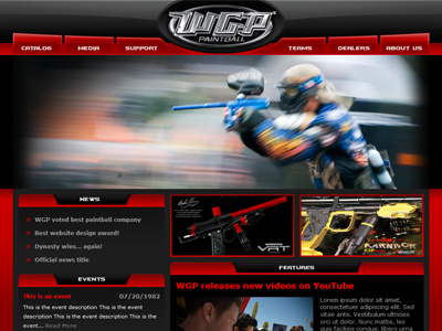 Worr Games Paintball black paintball red theme website