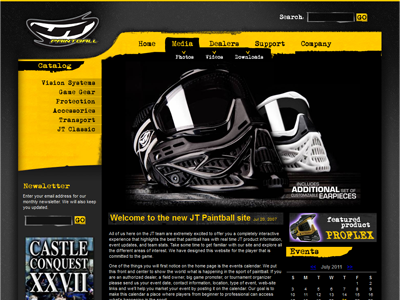 JT USA Paintball black design jt paintball theme usa website yellow