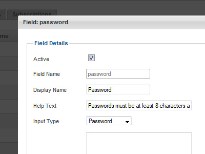 Modal Window admin modal parameters password window