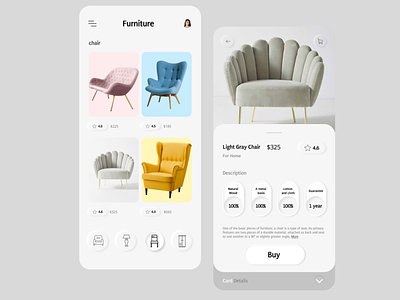 Furniture App app art button design figma trend typography ui ux