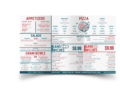 Pizza Shop Menu Redesign branding fast casual graphic design illustration pasta pizza pizza shop qsr quick service restaurant restaurant seafood steak